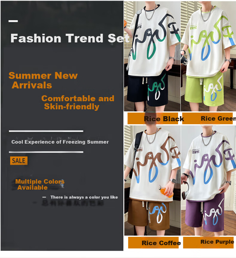Zuofeili Men's Short-Sleeve Shorts Set, 2026 Summer Ice Silk Trendy T-Shirt, Casual Sports Outfit for Older Boys in Middle School 1