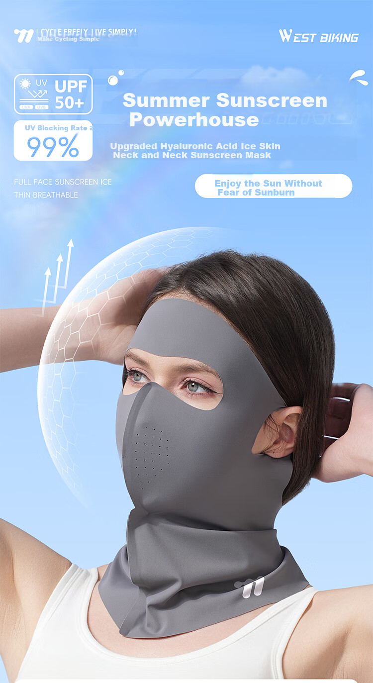 WestBiking Summer Cycling Ice Silk Sun Protection Face Mask, Breathable Sweat-Absorbing Quick-Drying Full Face Mask Neck Gaiter for Outdoor Sports, Pink 1
