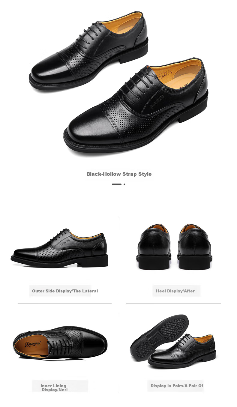 Qiangren Business Formal Shoes for Men, Jihua 3515 Quality Top-Grain Leather Dress Shoes, Slip-On Three-Joint Leather Shoes, Black, Size 44 4