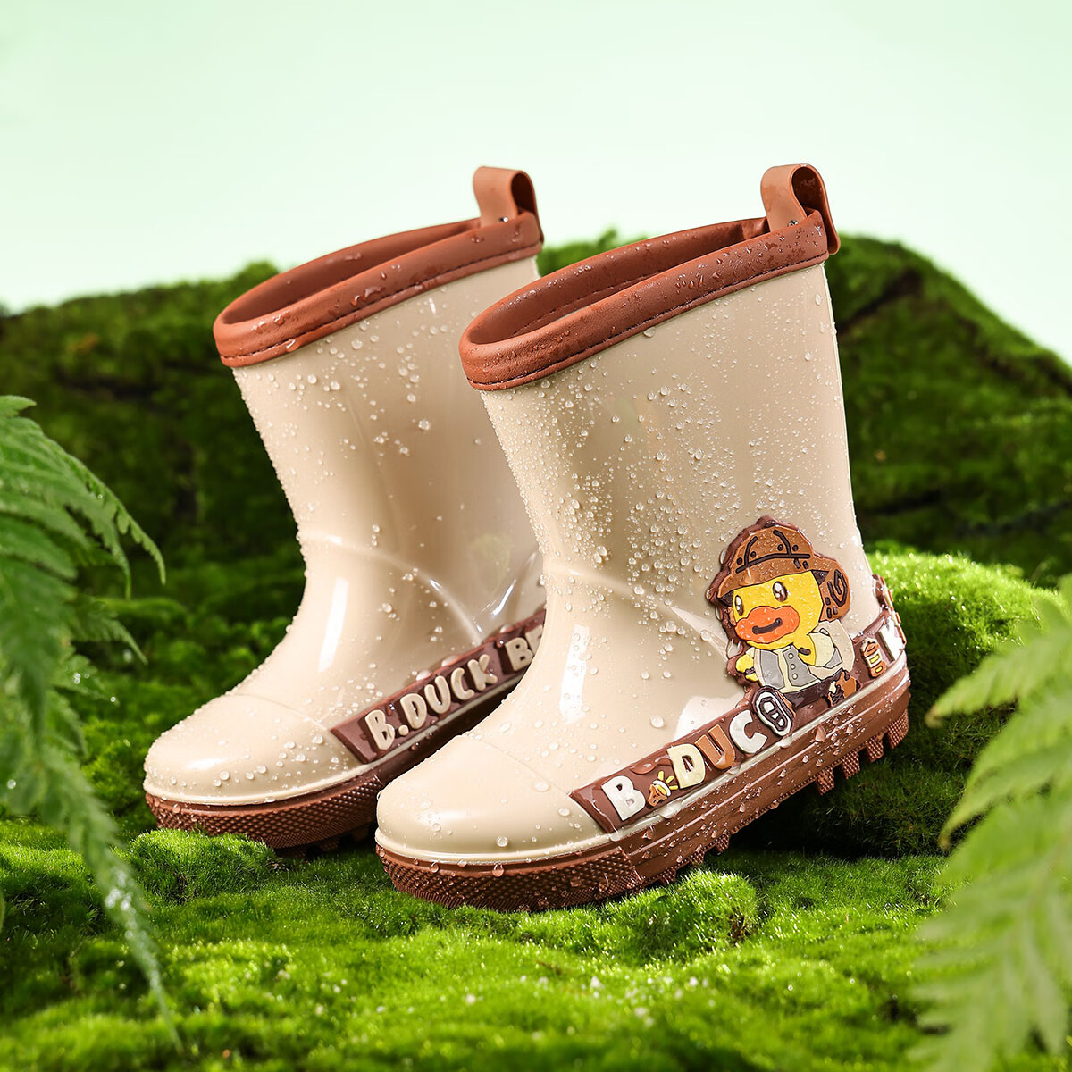 B.Duck Kids Yellow Duck Waterproof Rain Boots Cute Girls Water Shoes Comfortable Boys Water Shoes 5949 Khaki Size 27