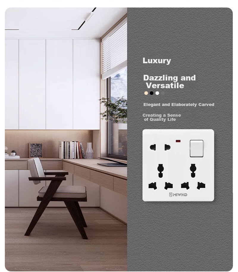 MIWHD Single Switch with Eight Holes And Light, Wall Panel Switch Socket, 86 Type, 10A-16A White Concealed Switch, MLGD-34/1 16 220 2 8