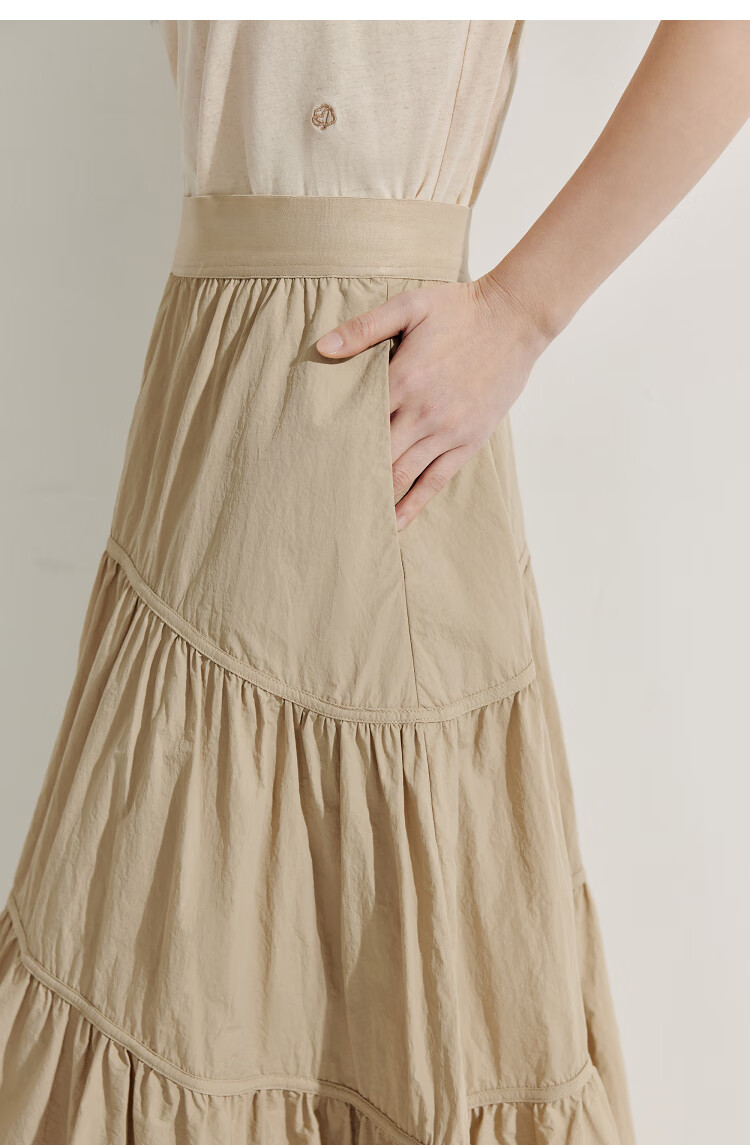 INMAN [Showroom Style] Original Yarn Sun Protection UPF100+ Pleated Skirt, Summer Umbrella Skirt, Cloud White, Size L 14