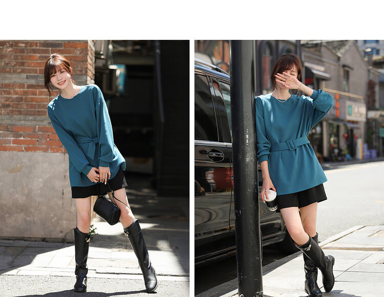 MT Soft Touch Cloud Cotton Autumn Stylish Belted Round Neck Loose Comfortable Mid-Length Sweatshirt for Women 6