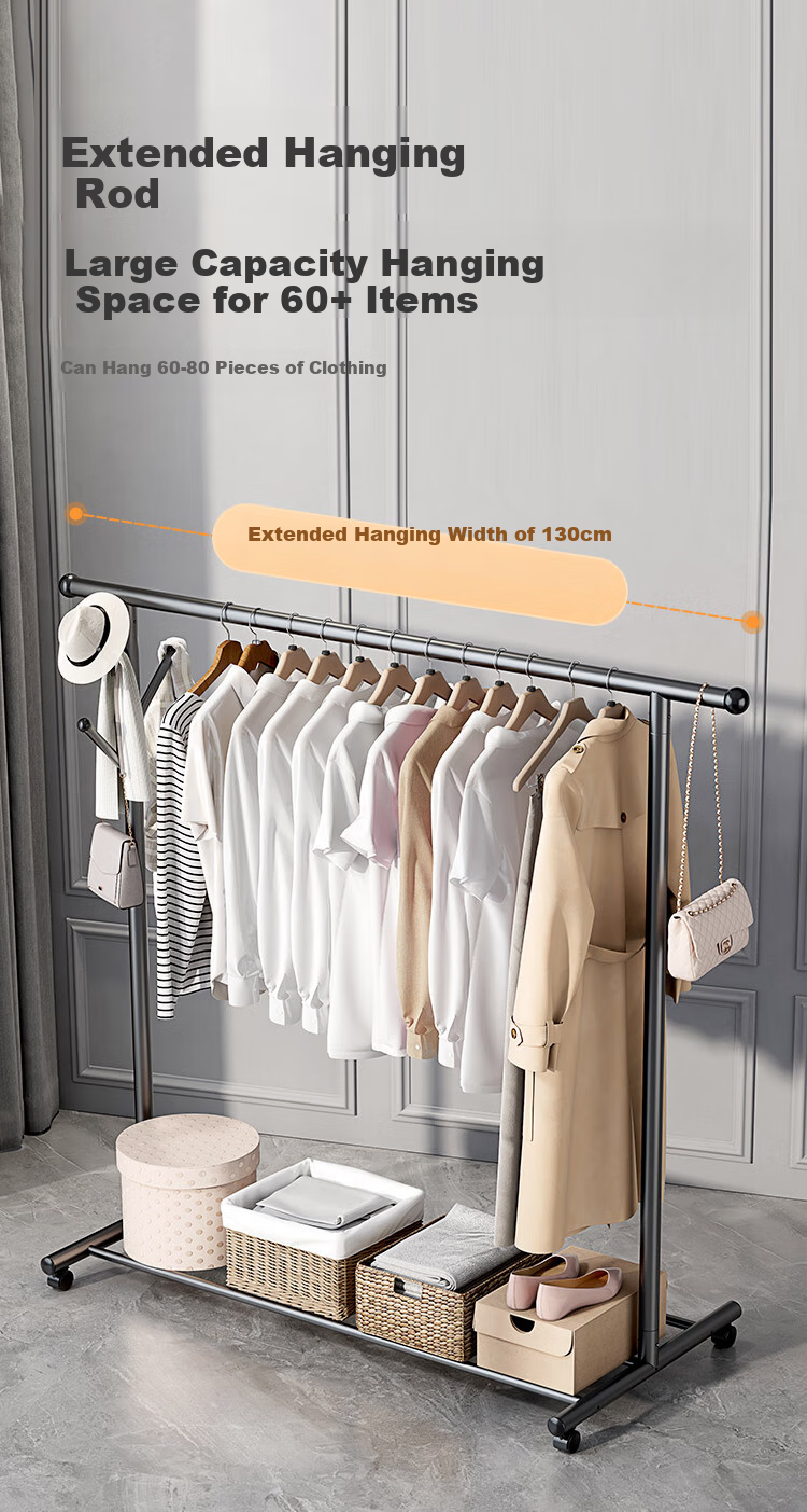 JD Original Bedroom Balcony Clothes Rack, Movable Floor-Standing Drying Rack, Indoor Clothes Hanger, 1.3 Meters, Volcanic Ash Color 7