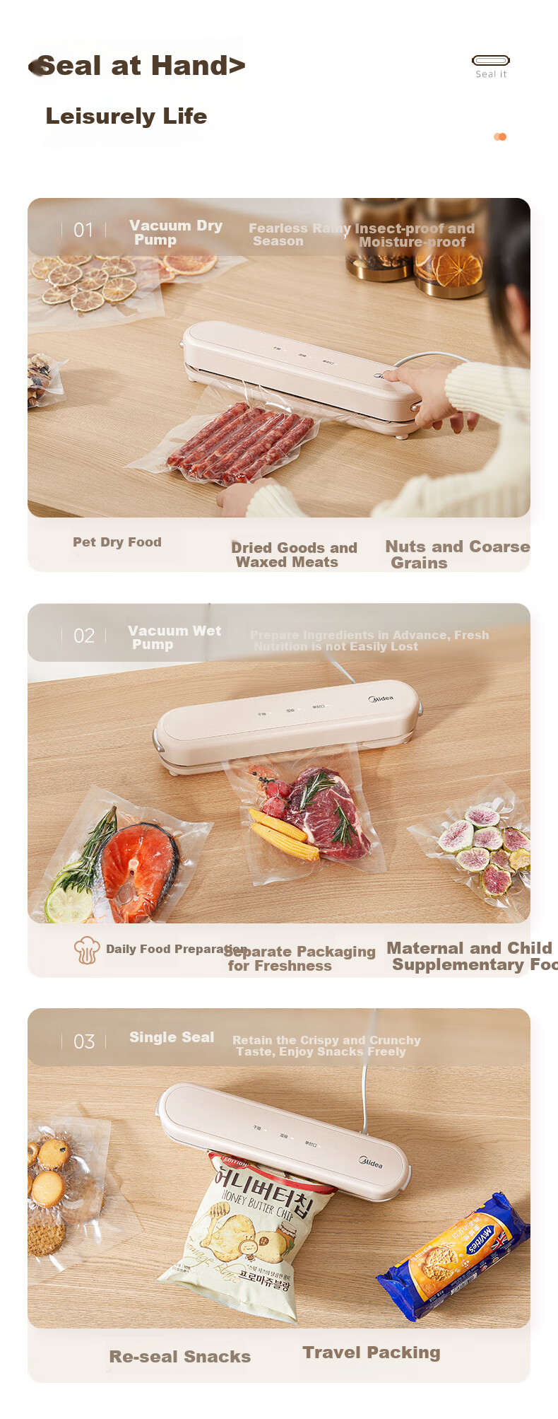Midea Vacuum Sealer, Home Small Fully Automatic Vacuum Packaging Machine, Food Sealing Machine, Dry And Wet Dual-Use Packing Machine MJ-CF07X7 4