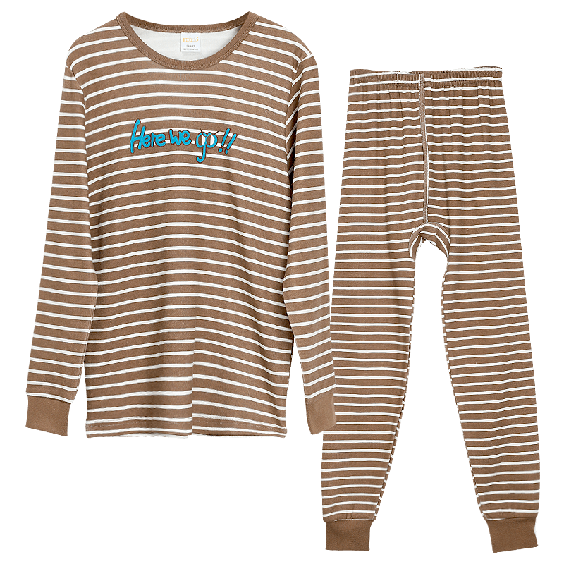 Hodohome Children's Autumn Underwear Set for Boys, Class A Pure Cotton Thin Round Neck Printed Thermal Underwear Set 123 Warm Brown 120