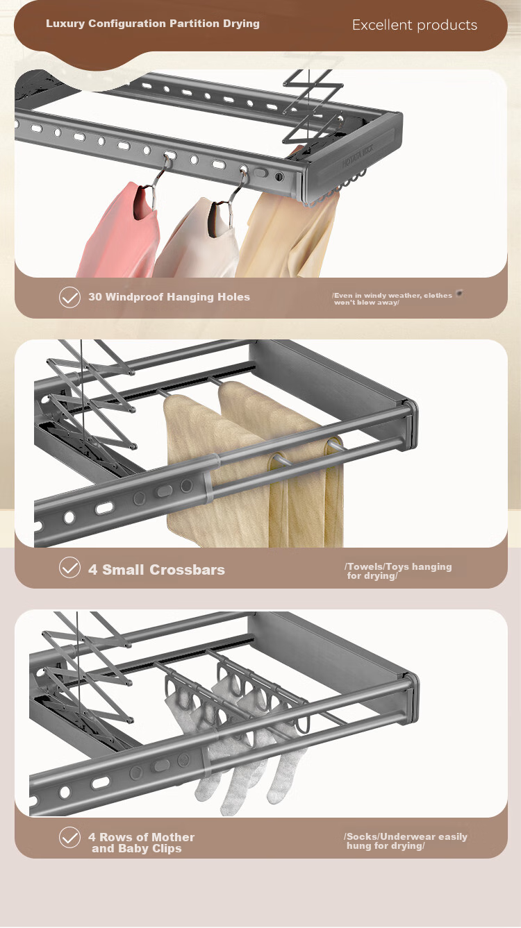 Hotata Ultra-Thin Electric Clothes Drying Rack with Hidden Integration, Smart Voice Control, Lifting Mechanism, Large Screen Lighting, And Intelligent Drying Machine D-3371 11