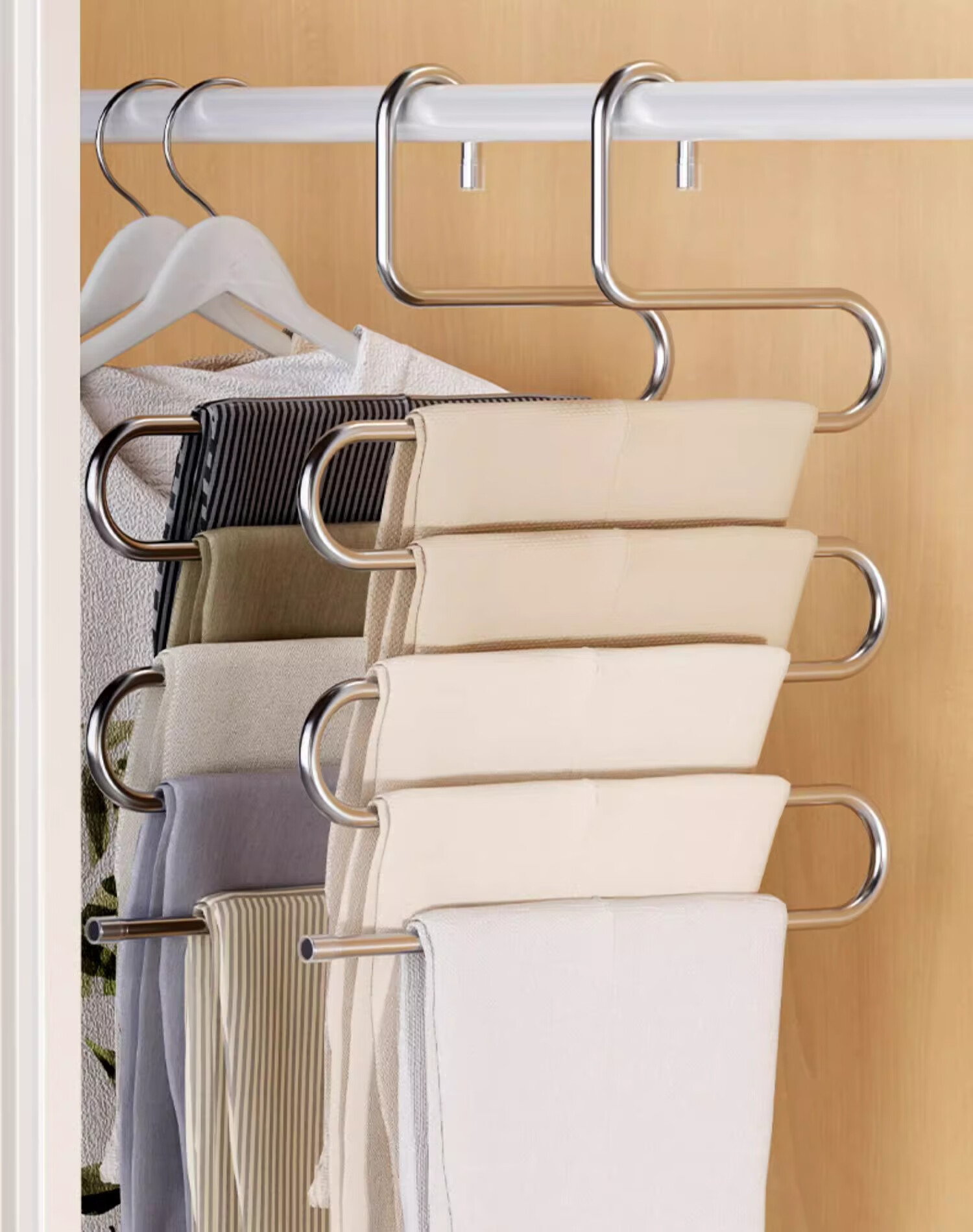 MUYA Stainless Steel Multi-Layer Pants Hanger Multifunctional Home Wardrobe Storage Organizer 7