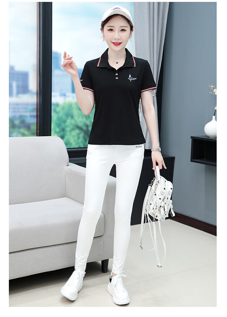 Woodpecker Women's Pure Cotton Short Sleeve T-Shirt Summer Printed Slim Fit Shoulder Polo Shirt Red XL 11