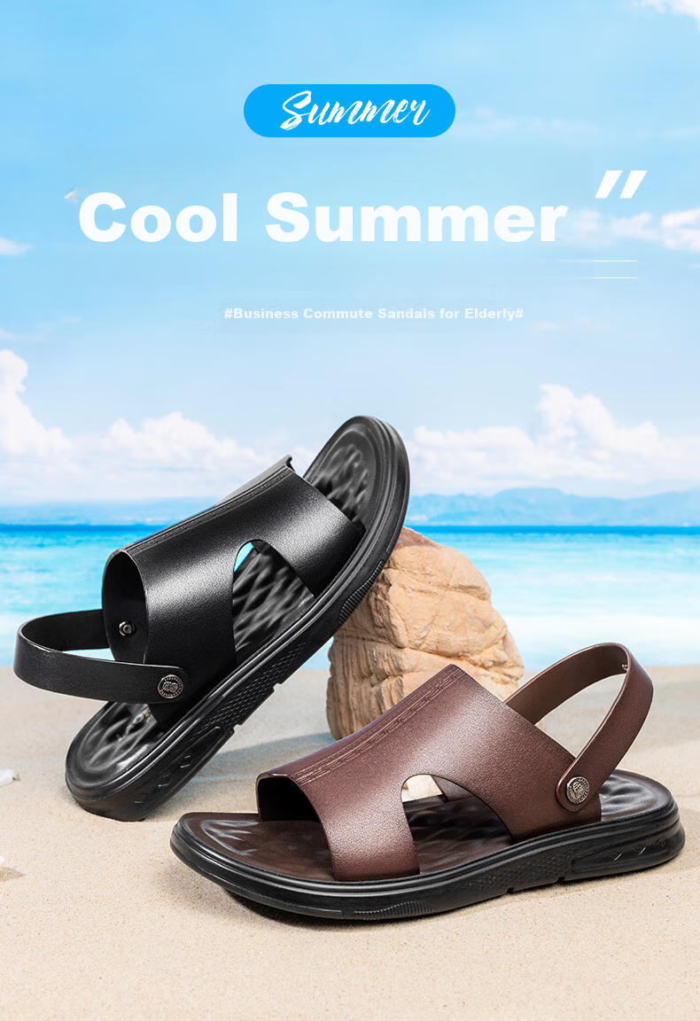 LAORENTOU Men's Summer Leather Breathable Beach Sandals Dual-use Casual Slippers LT11110 Black Size 39 1