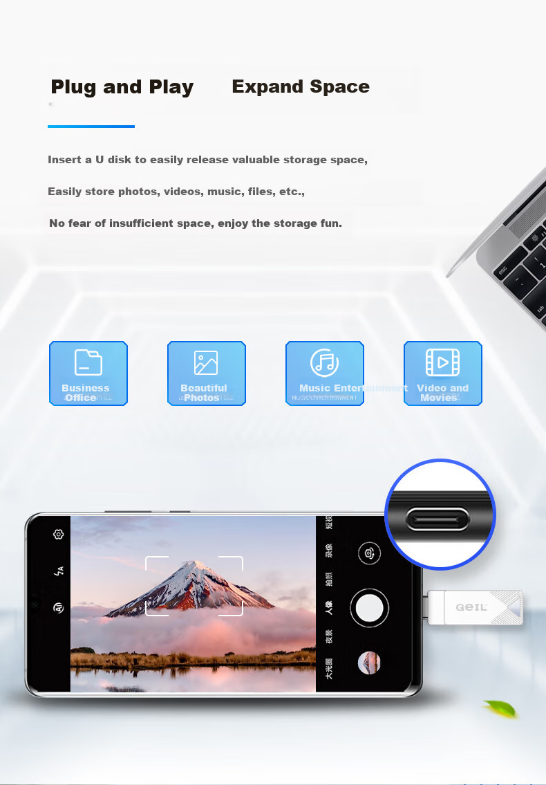 GEIL, 128GB, USB3.0, Type-C, Dual-Use Flash Drive And OTG Adapter, High-Speed 100MB/s, Compatible with Android Phones And Laptops, Universal Flash Drive, GP100 Series 5