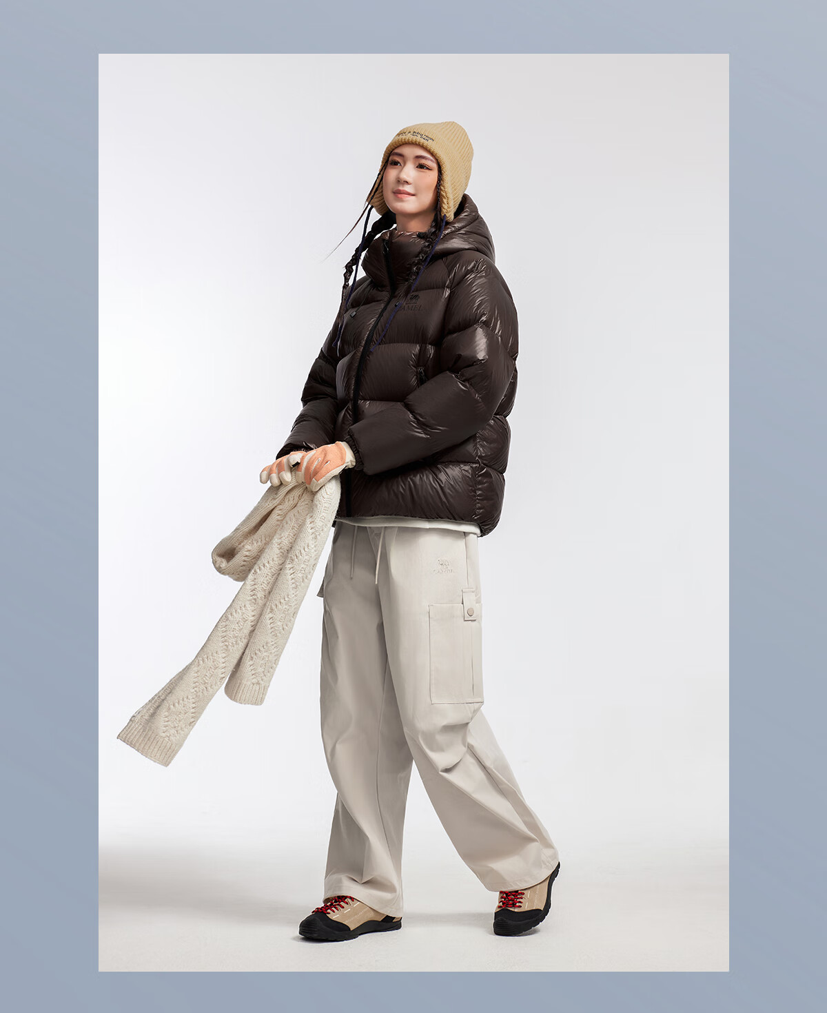 CAMEL Outdoor Long Bread Down Jacket Unisex Windproof Waterproof Heat Retention Warm Anti-Static Duck Down Coat 4