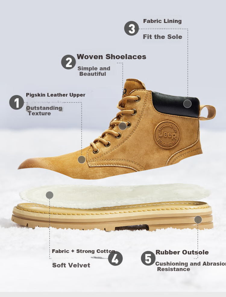 Jeep Martin Boots for Men, Fleece-Lined Warm Men's Boots, Autumn And Winter Men's Work Boots, Yellow Boots, Gray, Size 40 20