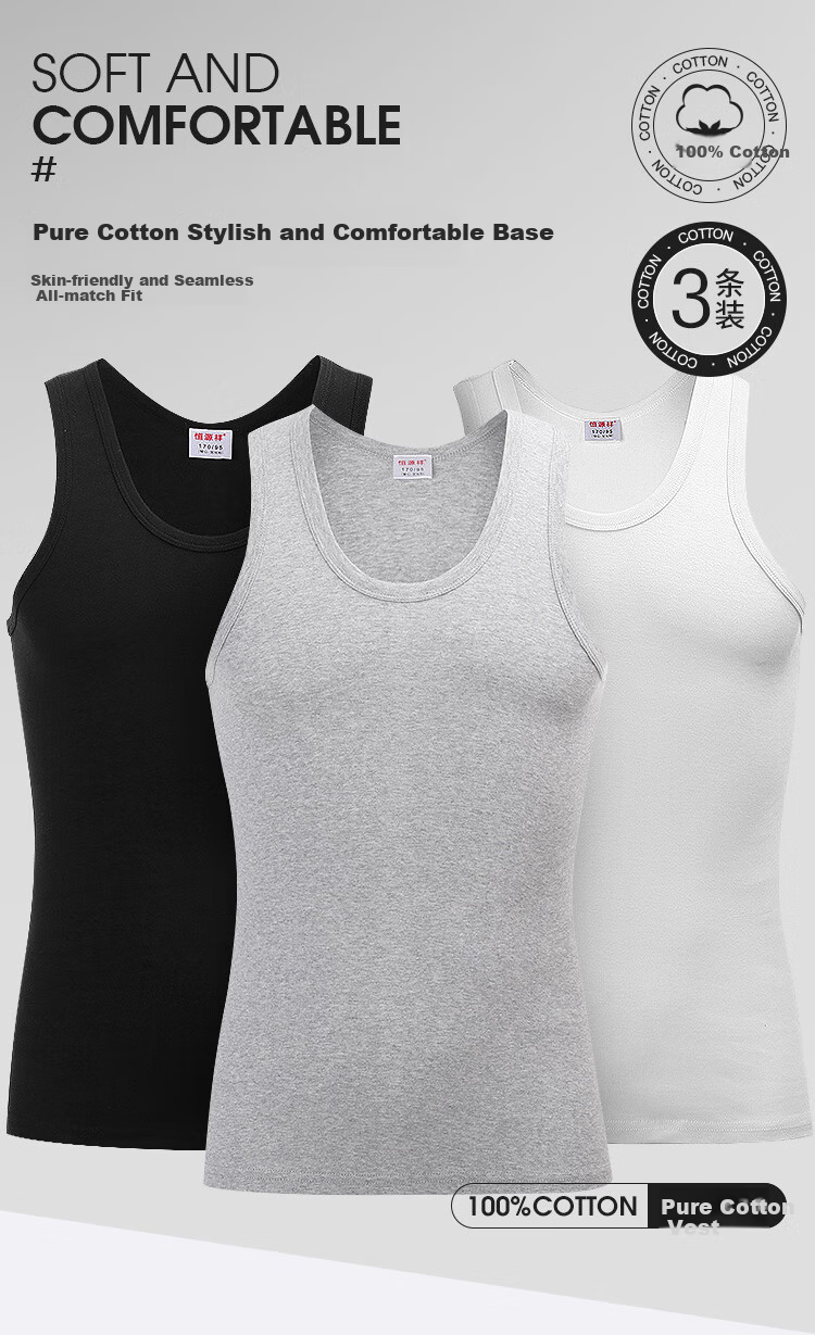 Hengyuanxiang Men's Cotton Casual Sports Slim-Fit Sleeveless Undershirt, 2-Pack, Black + Gray 1