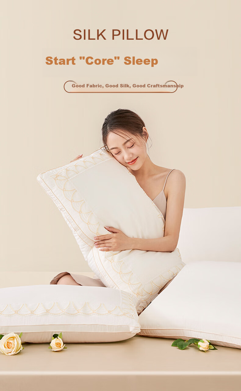 LUOLAI Home Textiles Silk Pillow, 80-Count Pure Cotton Silk Skin-Friendly Pillow Core, Single Pack, Approximately 45*71cm 1