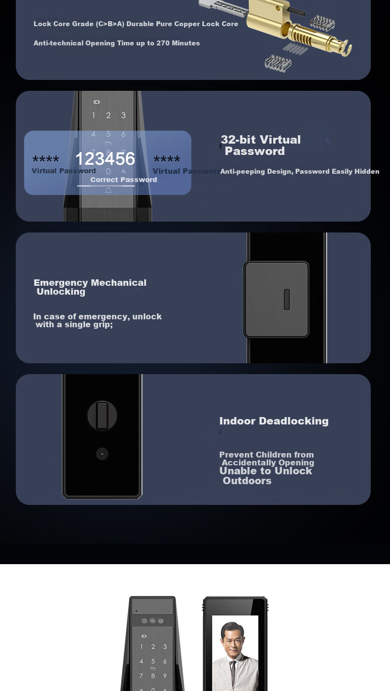 VOC Smart Lock with Palm Vein And Facial Recognition, Dual Camera Door Lock for Home Use, Fingerprint Lock, Electronic Password Lock T10Plus S 19