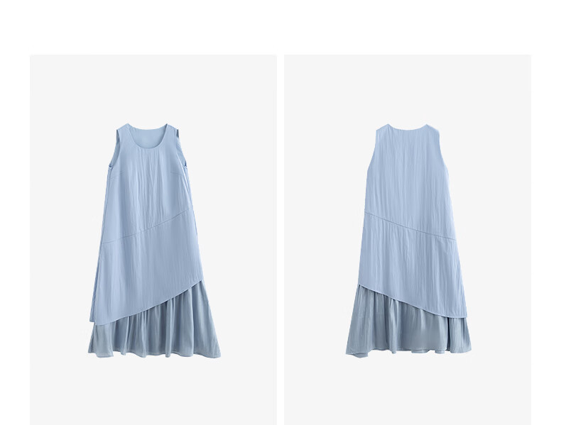 Chuyu Oxygen Sensation Dress for Women, 2025 Summer New Vacation Style Patchwork Faux Two-Piece Vest Dress, Sky Blue, S 27