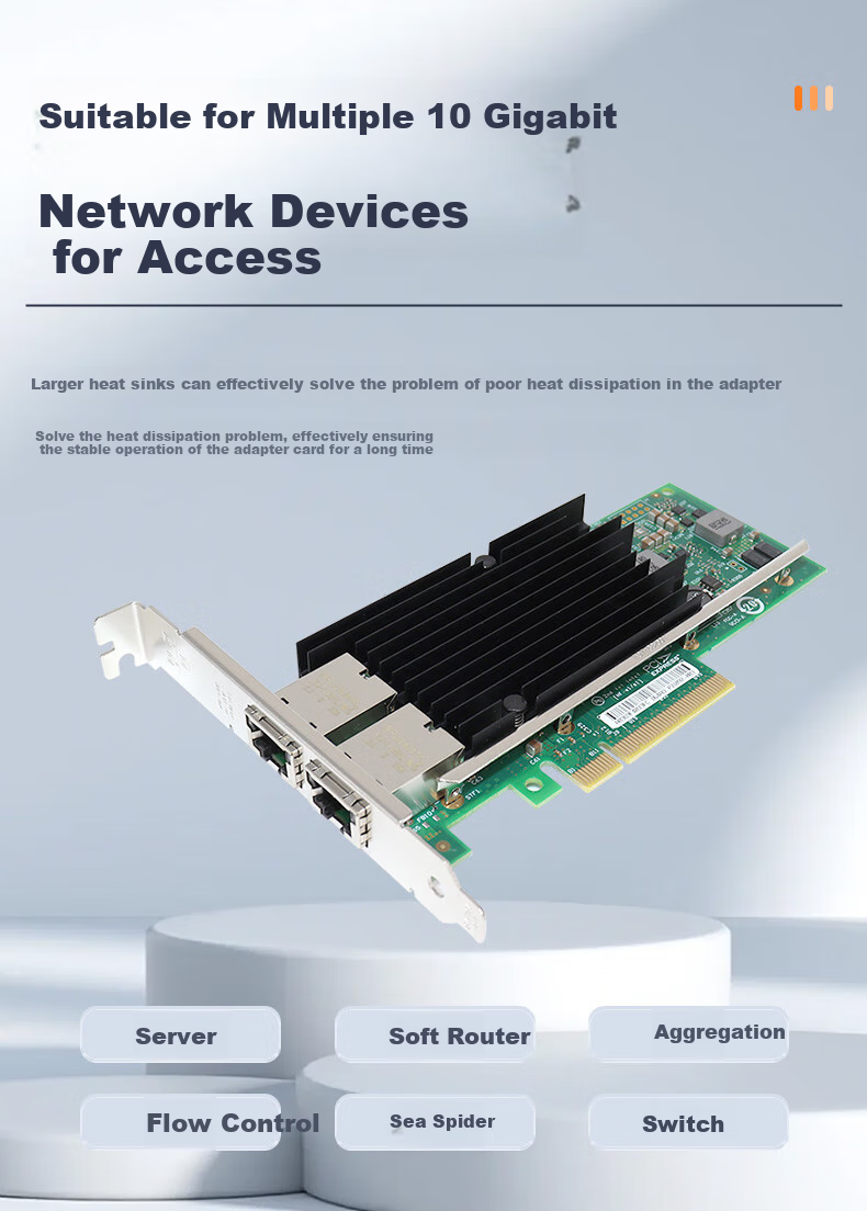 PERCKO Intel X540 Chip PCI-E X8 Dual-Port Server Network Card, X540T2BLK Network Adapter, 10G Electrical Port Link Aggregation, Virtual Compatible with X520Da1 5
