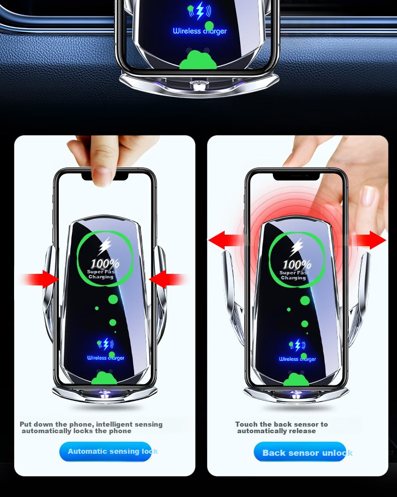 Huashi Car Phone Holder, Wireless Charging, Car Charger, Navigation Clip-On, Automatic Sensing Mount 4
