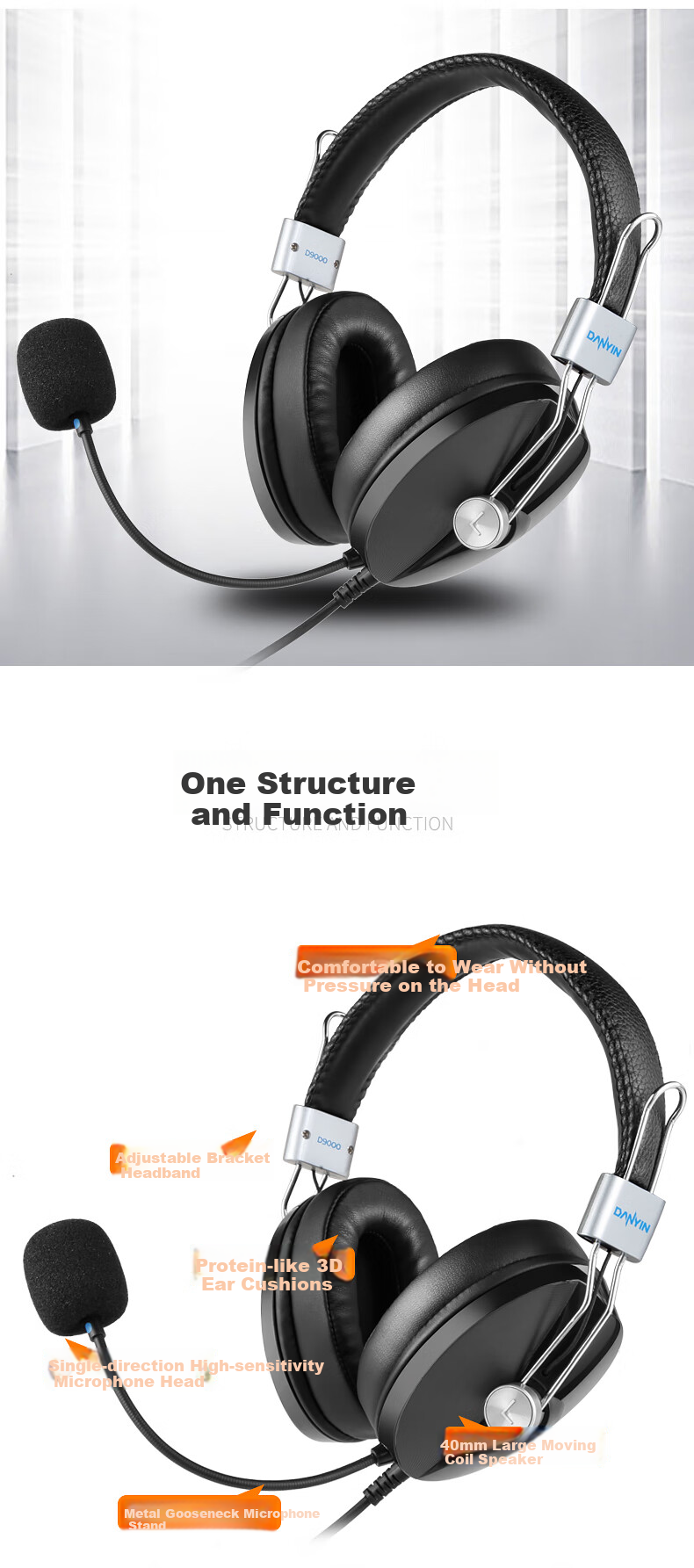 DANYIN D9000 English Speaking And Listening Exam Headphones, Over-Ear Computer Headphones for Human-Computer Dialogue, College Entrance Exam Headset, Wired with Microphone, Online Class Noise-Cancelling Recording Headset, USB Interface 1
