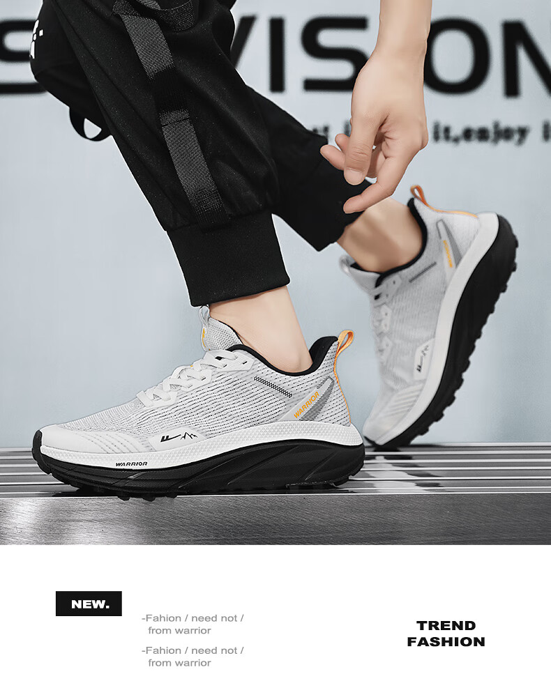 Warrior Men's Shoes 2026 Spring Running Shoes Thick Sole Casual Mesh Sneakers White Yellow Size 41 2