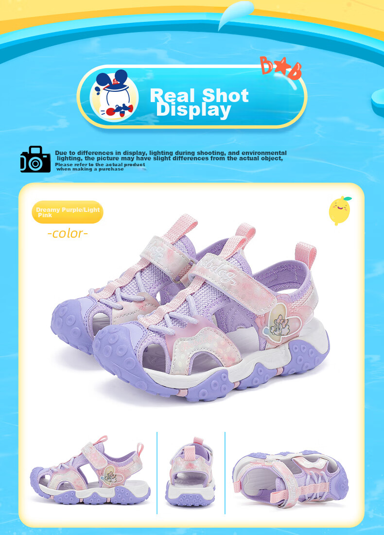 BOBDOG Children's Shoes with Soft Soles And Closed-Toe Design, Summer Sandals for Girls, 105532058, Light Pink, Size 32 12