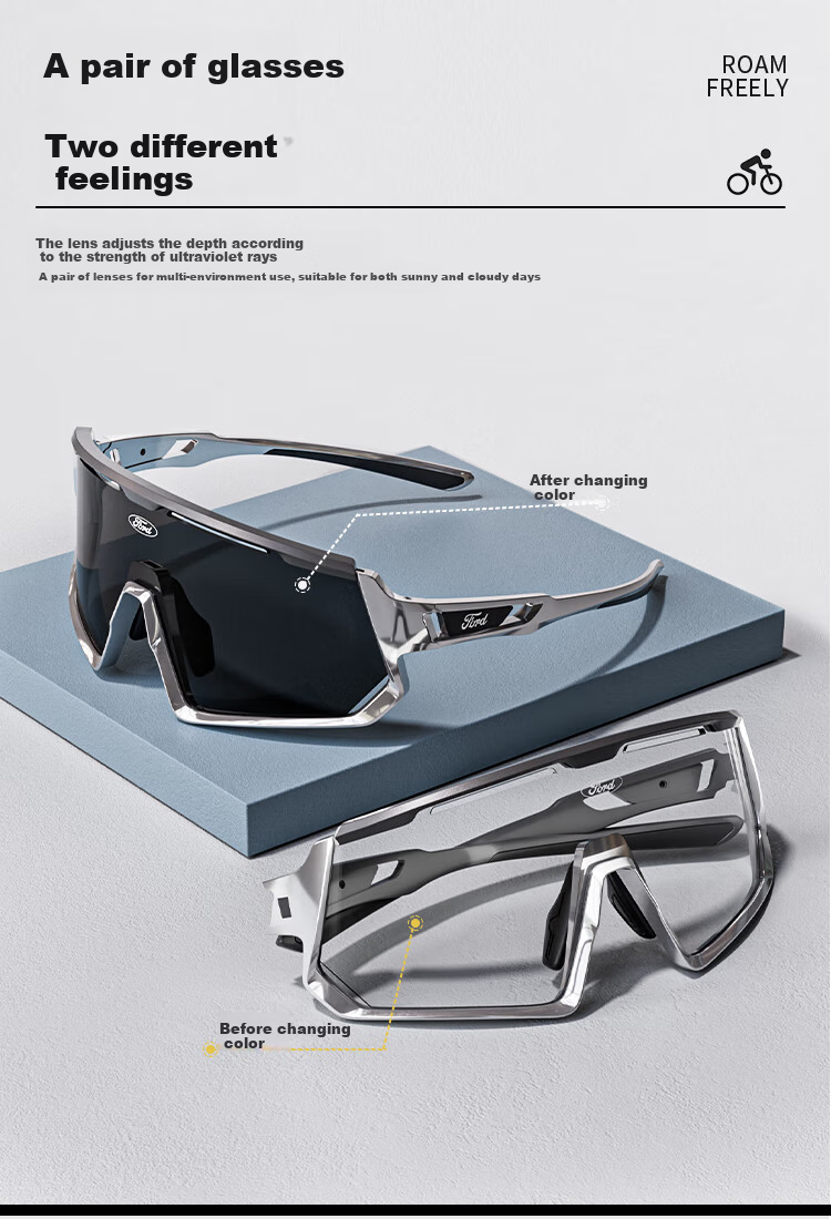 Fute Outdoor Cycling Running Hiking Glasses, Day And Night Use Polarized Goggles, Color-Changing Blue - F166-02 2