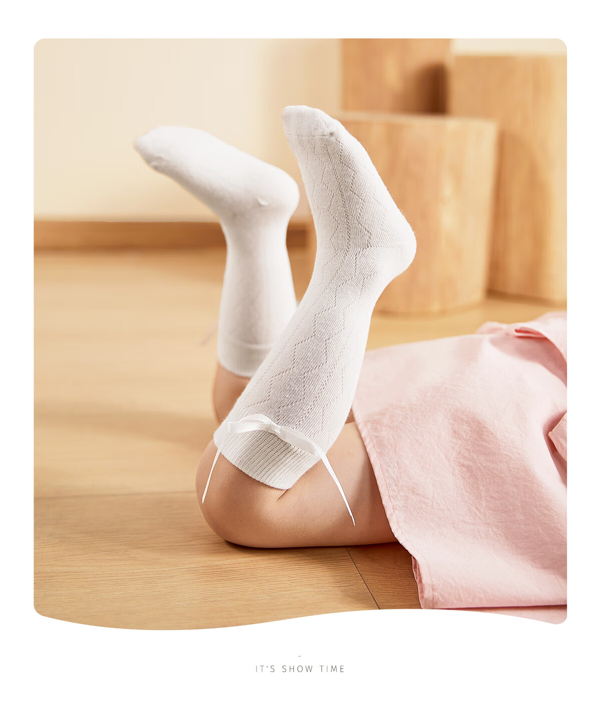 Snoffy Children's Socks, Girls' Princess Socks, Summer Mid-Calf Socks for Little Girls, Ballet Style Breathable Cotton Socks, White 2 Pairs, Size S 7