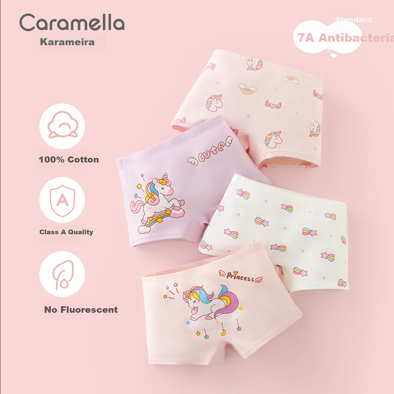 Caramella 2026 New Four-Season Children's Underwear, Cartoon Girls' Boxer Briefs, Pure Cotton 7A Antibacterial Baby Shorts And Boxers