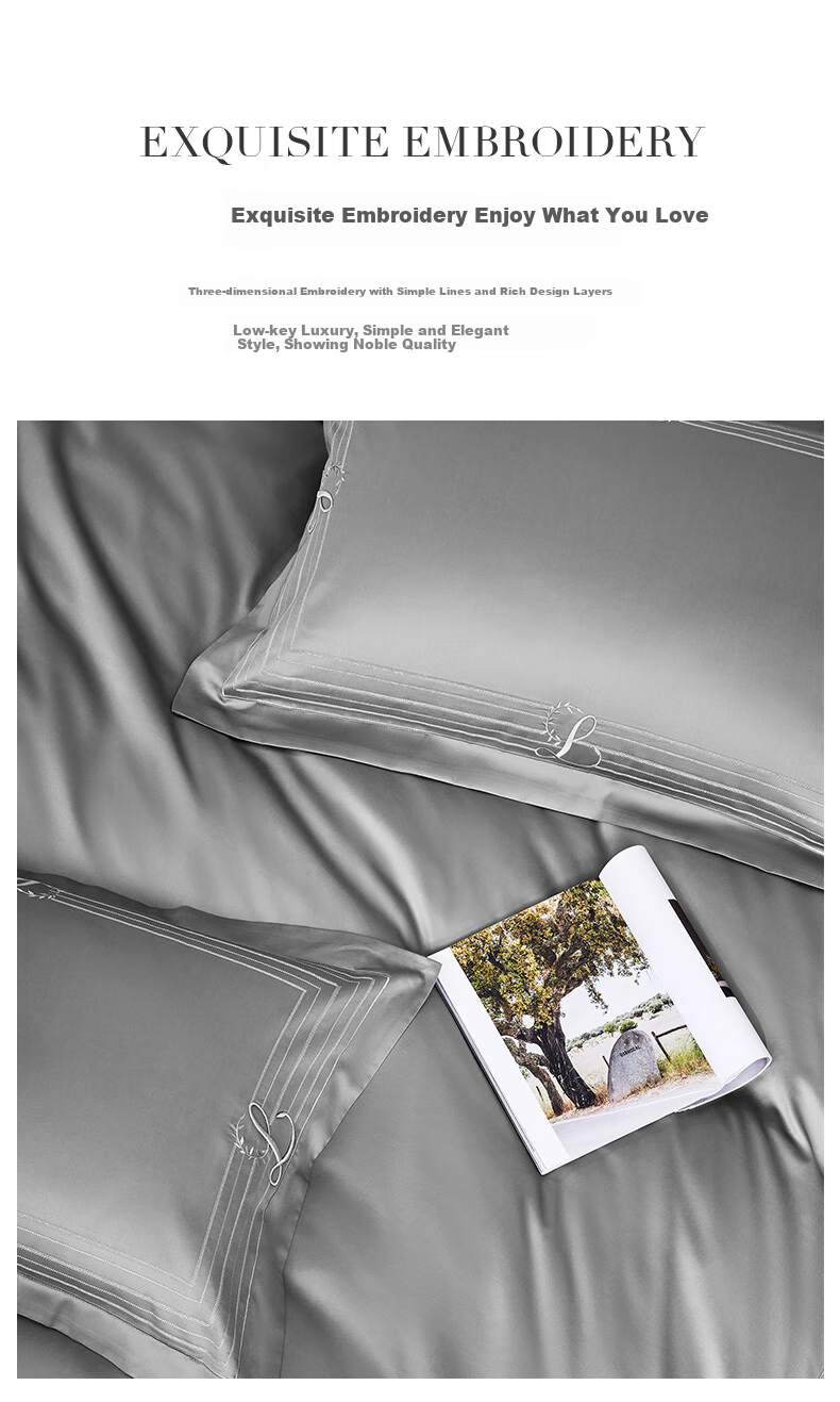 LUOLAI Home Textile Pure Cotton Bedding Set, 120 Thread Count Pima Cotton, Luxury Bed Sheet And Duvet Cover Set for Double Bed, 220*250 3