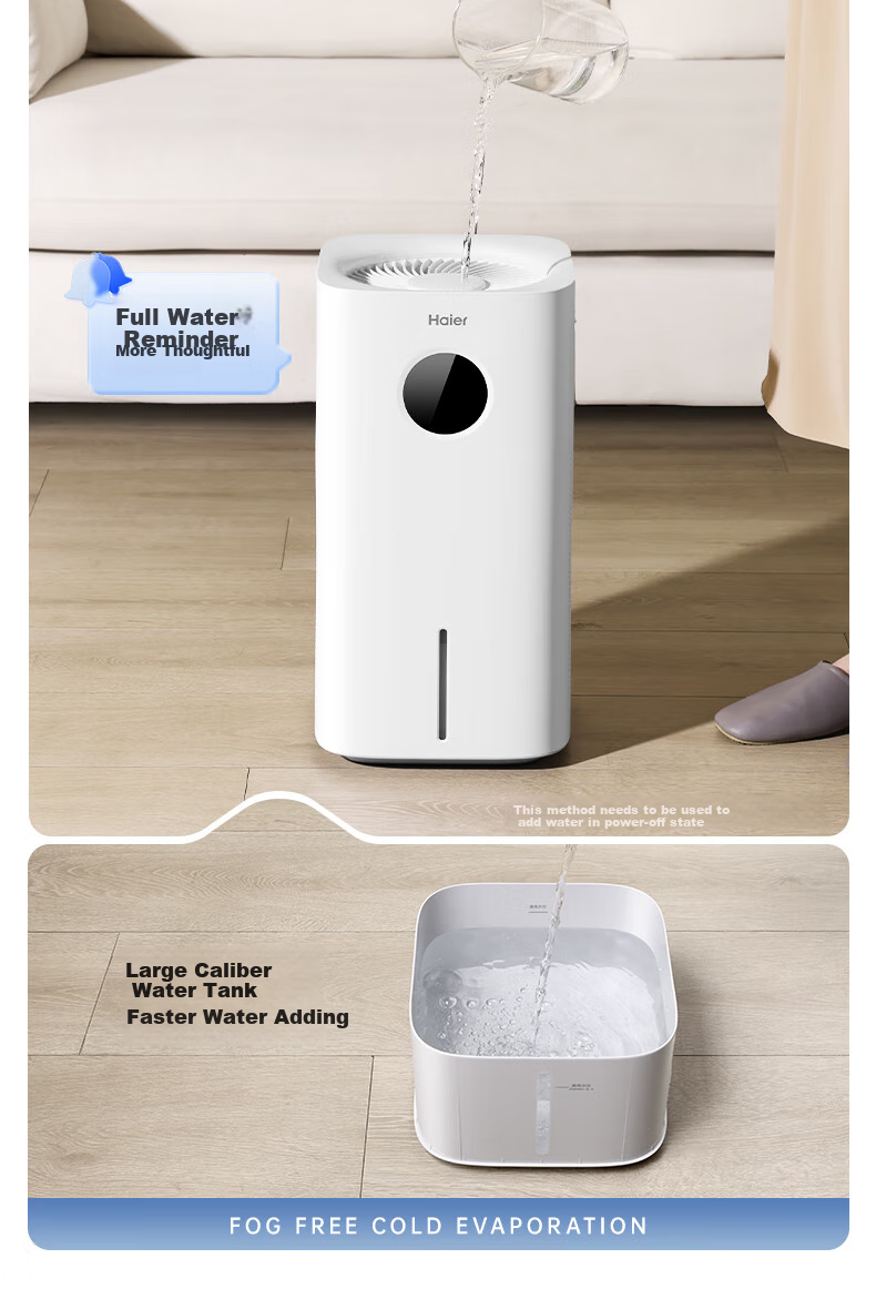 Haier Humidifier for Home Use, Non-Water Mist Evaporative Type, Recommended for Bedroom, Baby, Office, Negative Ion Purification, Air Purifying, Large Capacity, Smart Timer, UV Sterilization, Floor-Standing Humidifier 13
