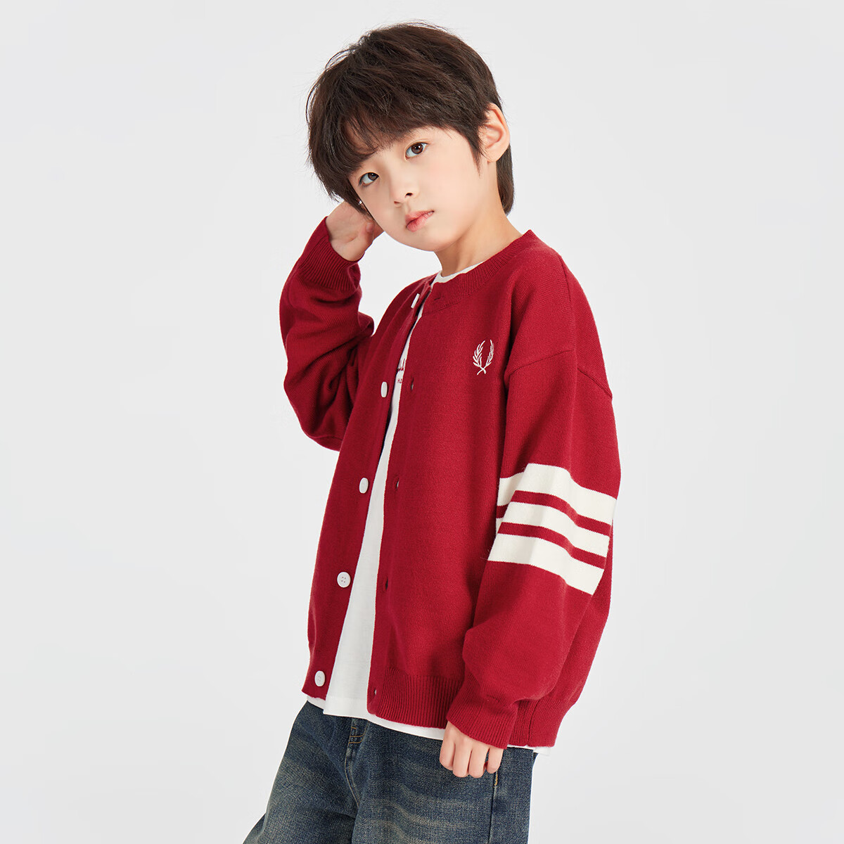 Duoduo Home Boys' Cardigan Sweater New Year Knit Jacket Spring Crew Neck School Style Versatile Top for Older Kids