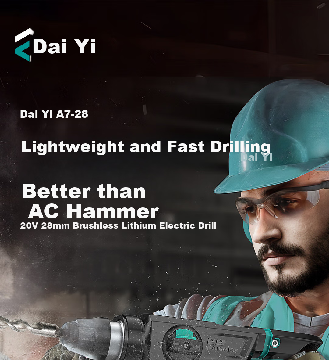 Dayi Electric Hammer, 20V Lithium Battery Brushless Electric Hammer, Impact Drill, High-Power Hammer And Pick Dual-Use, for Concrete, A7-28S Bare Tool 1