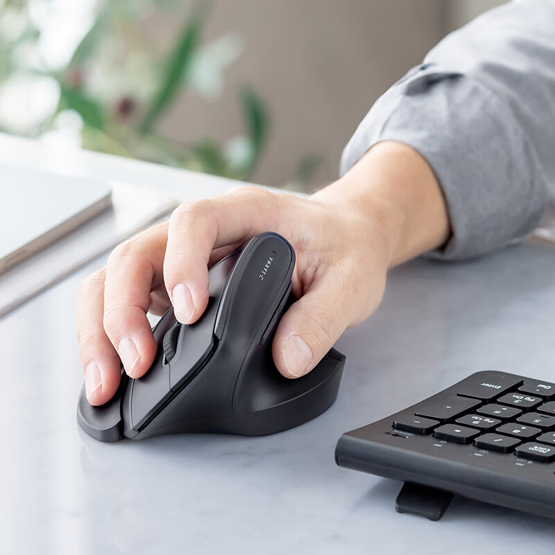 SANWA Ergonomic Wireless Mouse, 46° Vertical Grip, Wireless Bluetooth Dual-Mode, Silent Buttons, 3 Device Switching, Magnetic Palm Rest, for Medium to Large Hands, Office And Gaming