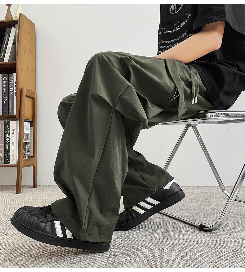 Homlean American-Style Wide-Leg Cargo Pants for Men, Summer Straight Loose Paratrooper Functional Tactical Casual Trousers KMX06 Black L 19