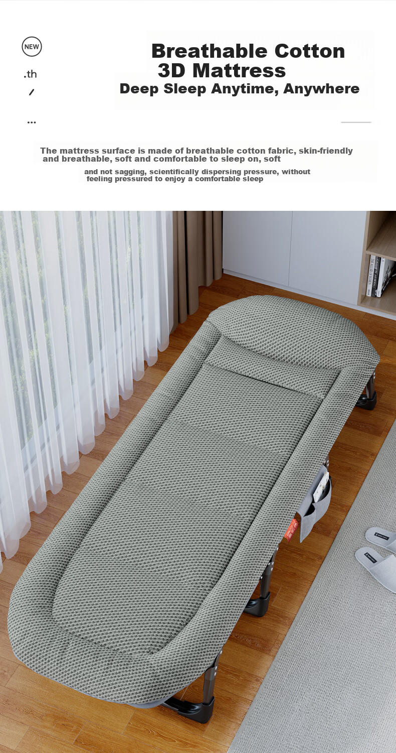 OKeefe Folding Bed Lounge Chair, Single Nap Bed, Multifunctional Camping Bed, Accompanying Bed, Office Nap Bed, Breathable Mattress Surface 11