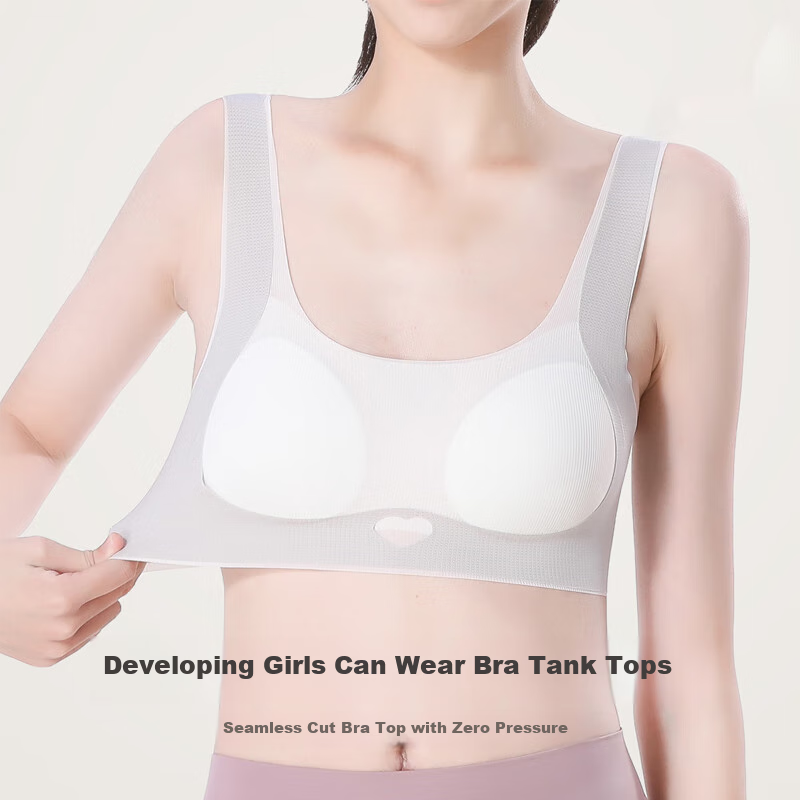 Zaishuo Girls' Underwear Spring And Summer Training Bra for Middle And High School Students in Puberty, Seamless Anti-Shock Thin Sports Bra Vest