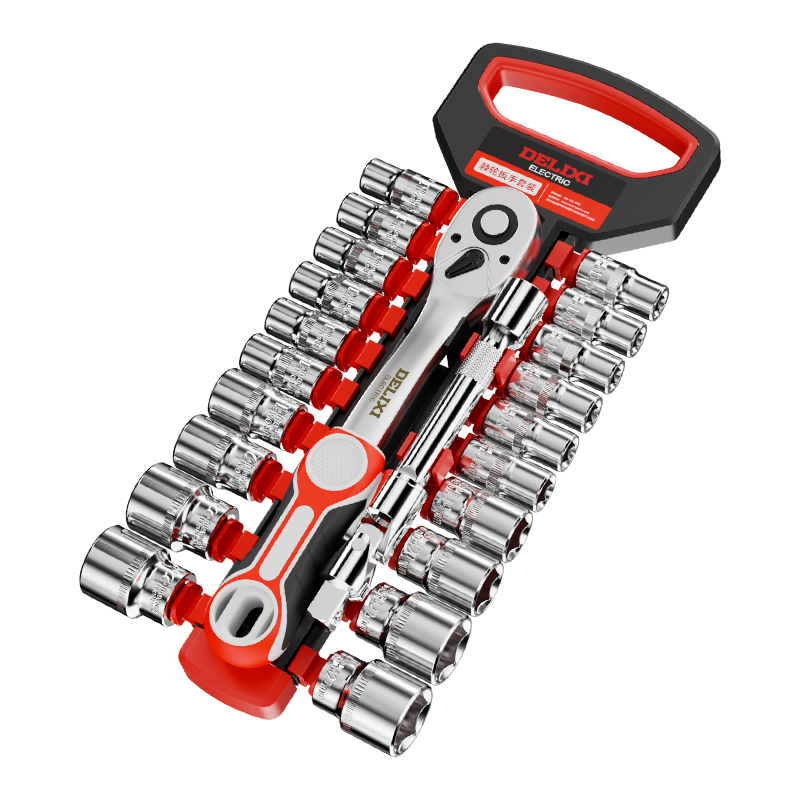 DELIXI Ratchet Socket Wrench Set, Universal Multi-Functional Hexagonal Quick Wrench Socket, Auto Repair Tool