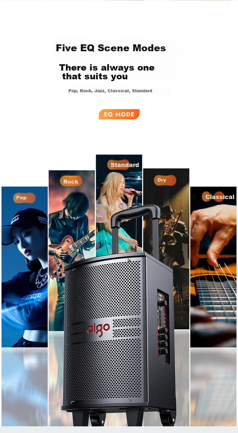 Aiguozhe S308, 8-Inch Square Dance Speaker, Outdoor High-Volume Bluetooth Trolley Speaker, High-Power Portable Mobile Performance Karaoke Subwoofer, Street Vending Loudspeaker, Single Microphone 4