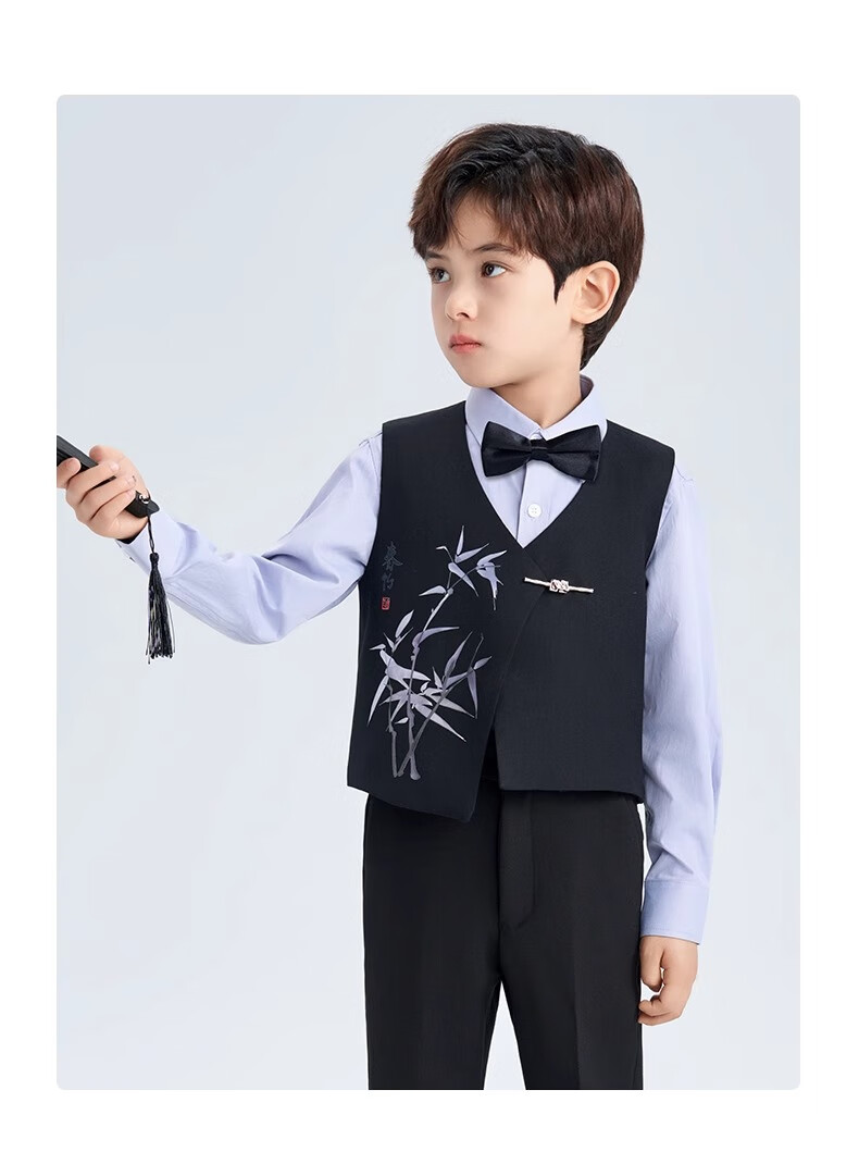 Romon Kids Suit Set Boys Formal New Chinese Style Host Performance Black 170 9