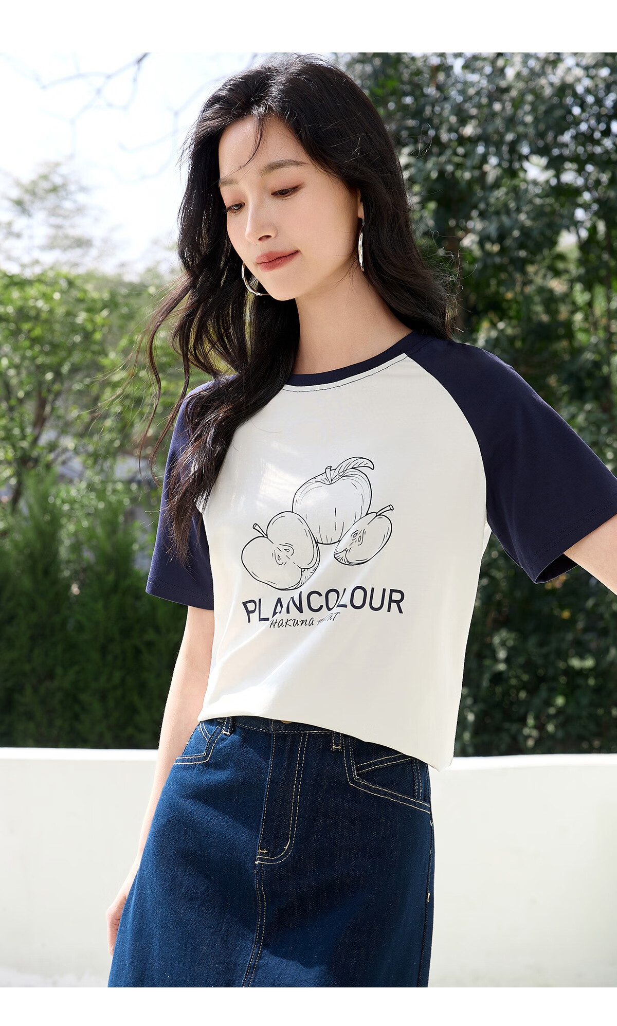 Chushen Spring And Autumn Long-Sleeve T-Shirt for Women, Wilderness Maillard Round Neck Contrasting Color Splicing Simple Loose Base Shirt S143T2022 7
