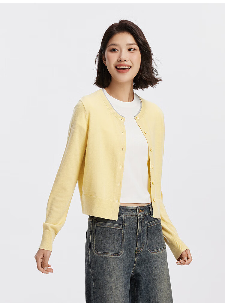 Semir Women's Short Colorblock Knit Cardigan Round Neck Wool Sweater 2025 Autumn 101525106006 4