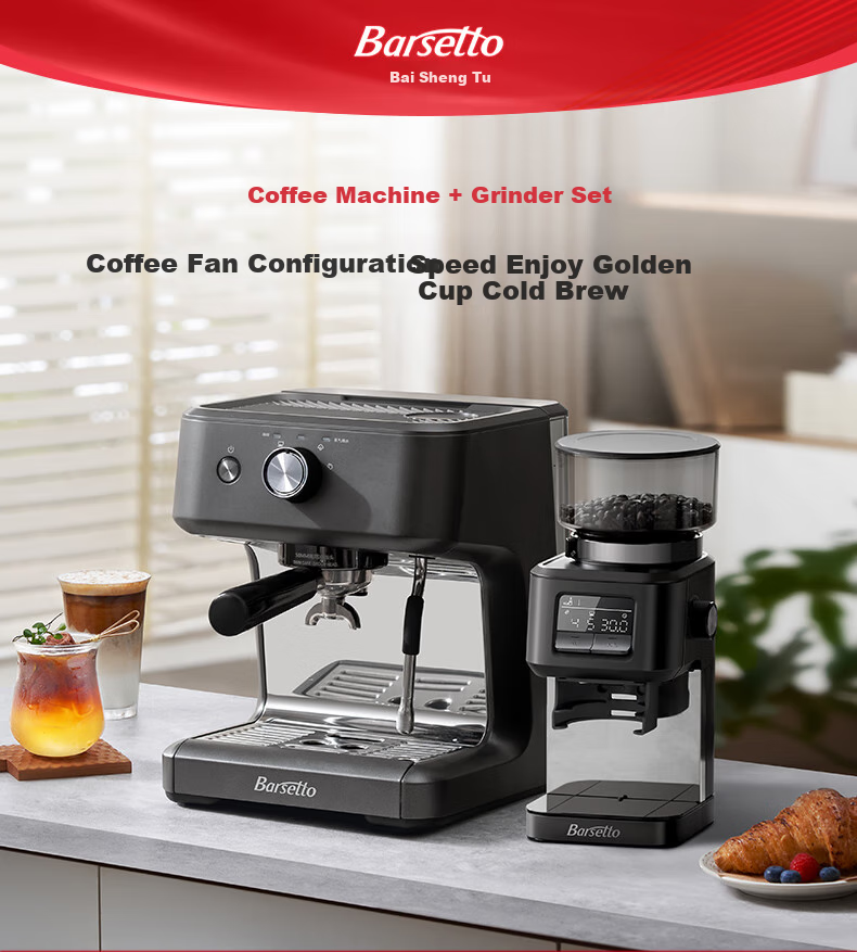 Barsetto [30-Day Price Protection] Baisengtu Italian Semi-Automatic Home Cold Brew Coffee Machine, Temperature-Controlled Pump-Pressed Extraction, Detachable Machine for Hot And Cold Dual Extraction, Small Grinder, M2C Black Set 1