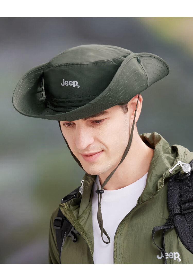 JEEP Sun Protection Hat for Men, Sun Visor Cap, Fisherman Hat, Fishing And Hiking Hat, Summer Outdoor Hat for Men, Dark Spring Gree 15