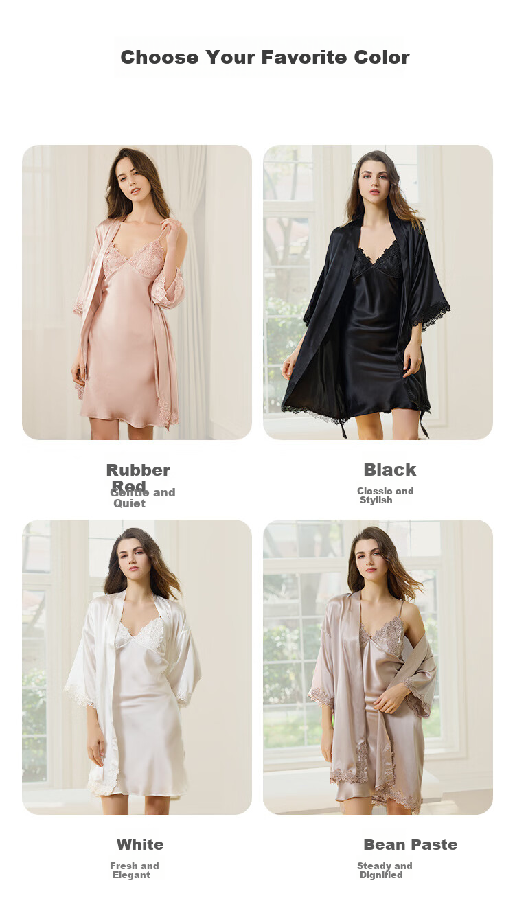 Sijie Heavyweight Pure Silk Robe, 100% Mulberry Silk, Comfortable Handmade Embroidery Rose Spaghetti Strap Nightgown Set, Silk Loungewear 4
