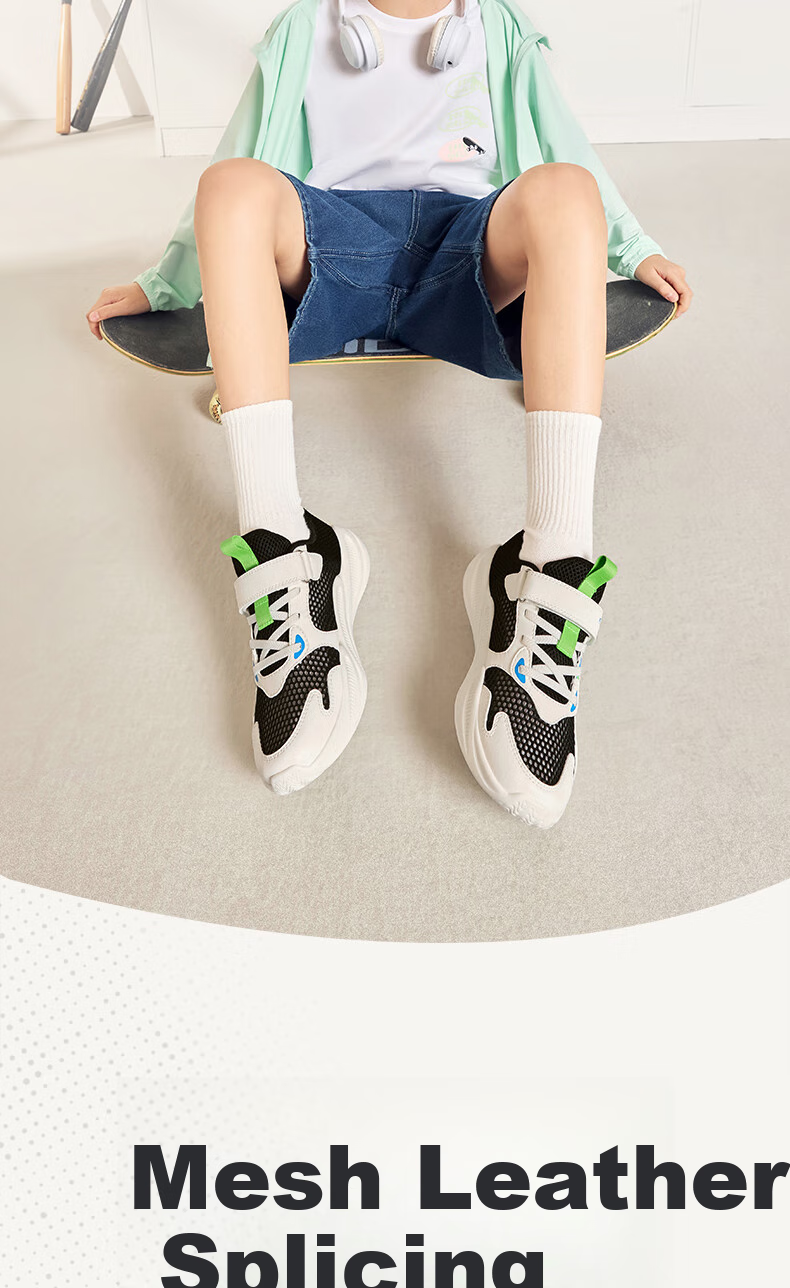 ERKE Children's Shoes, Boys And Girls Big Kids Sports Shoes, Children's Summer Breathable Running Shoes, Micro-Crystal White/light Oxygen Blue, Size 36 5