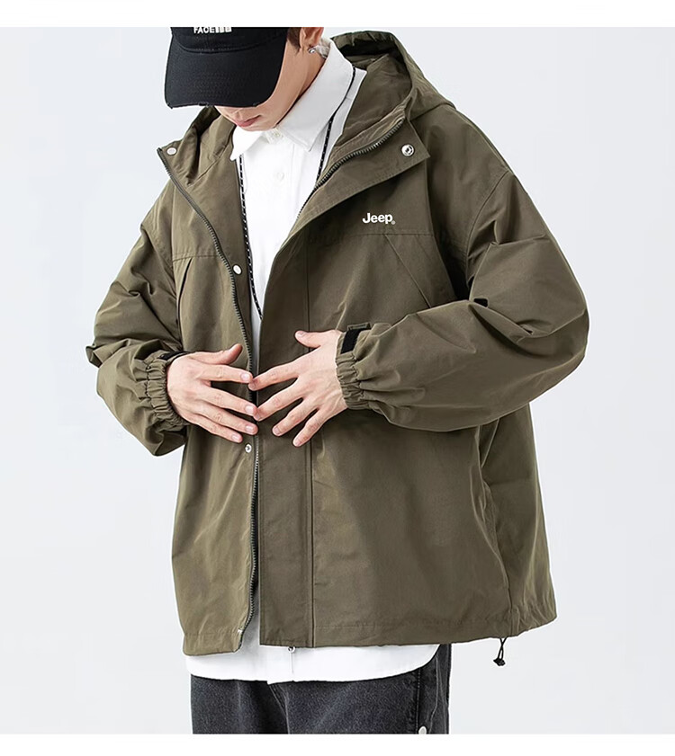 JEEPJEEP Men's Outdoor Jacket Autumn Winter Loose Fit Casual Trendy Coat Dark Blue 2XL 4