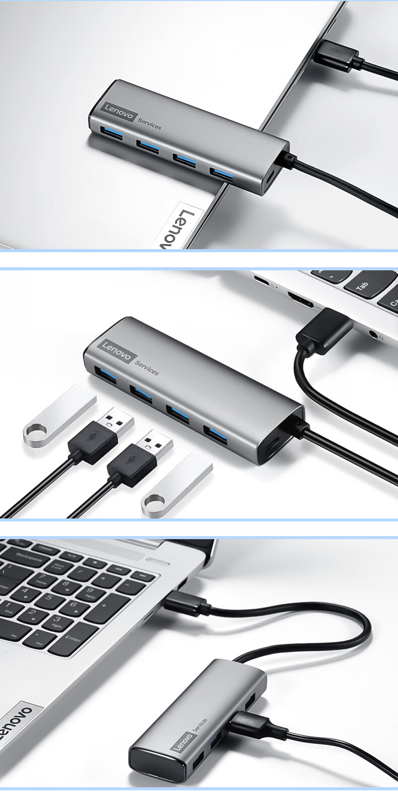 Lenovo Type-C Hub, USB Hub with Multiple Ports, Adapter Dock, USB Extender Cable, Laptop Expansion Dock Converter BY02C-3.0 (Metal) 11