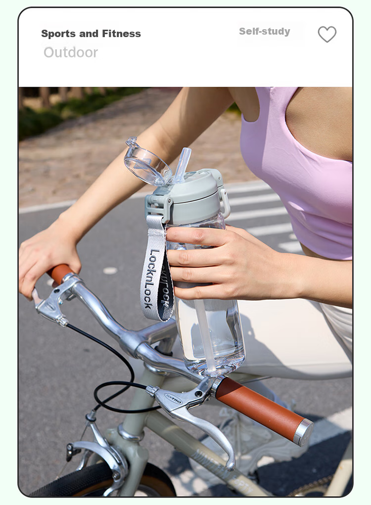 LOCK&LOCK Summer Dual-Drinking Plastic Sports Water Bottle with Straw Handle, Outdoor Portable Water Jug for Men And Women, Beige, 800ml 15