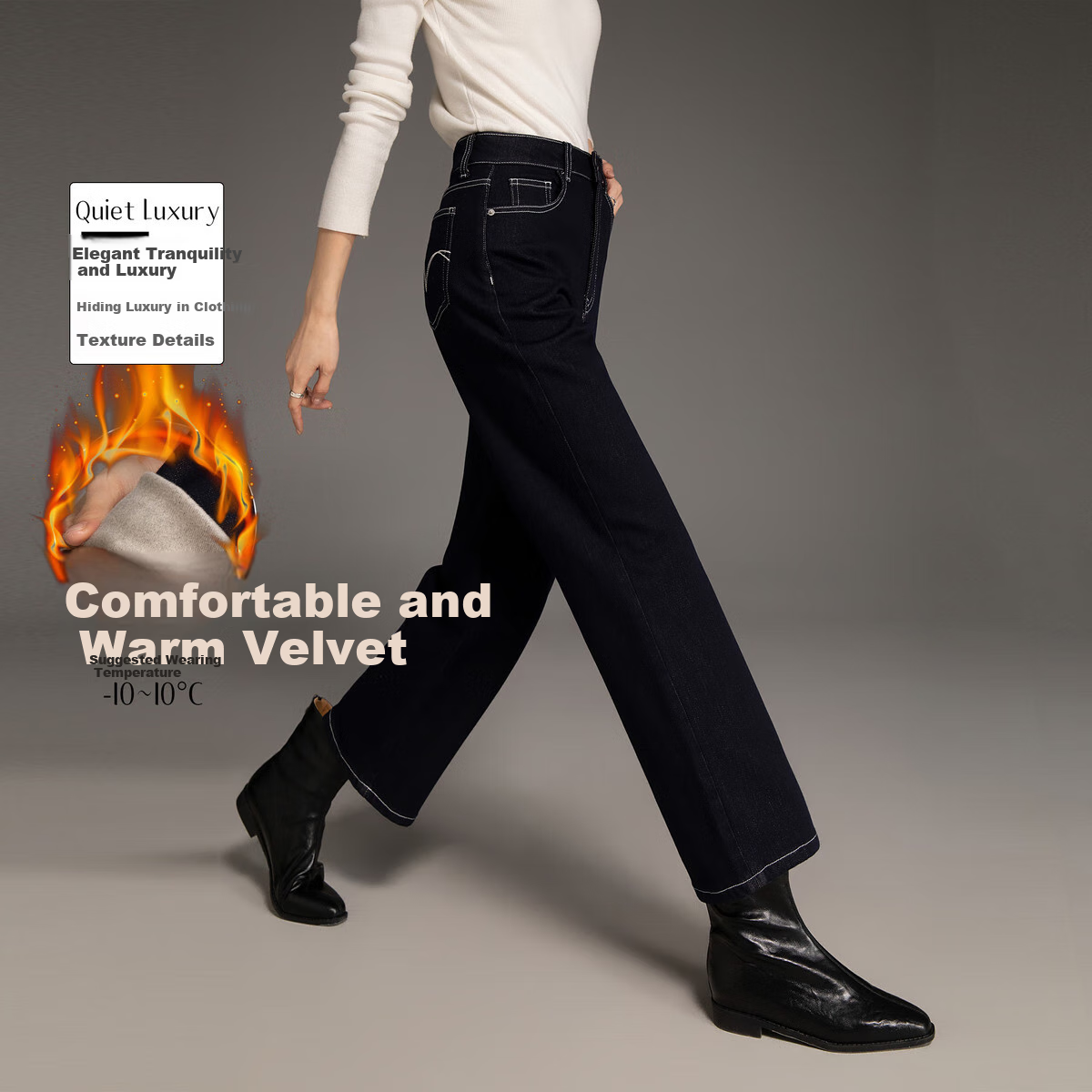 Dme [Deep Love Juejiezizi] Winter Fleece-Lined Non-Fading Elastic Slim Straight-Leg Cropped Jeans for Wome